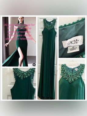 Cache Prom/Homecoming/Pageant Beaded Halter Gown in Deep Green